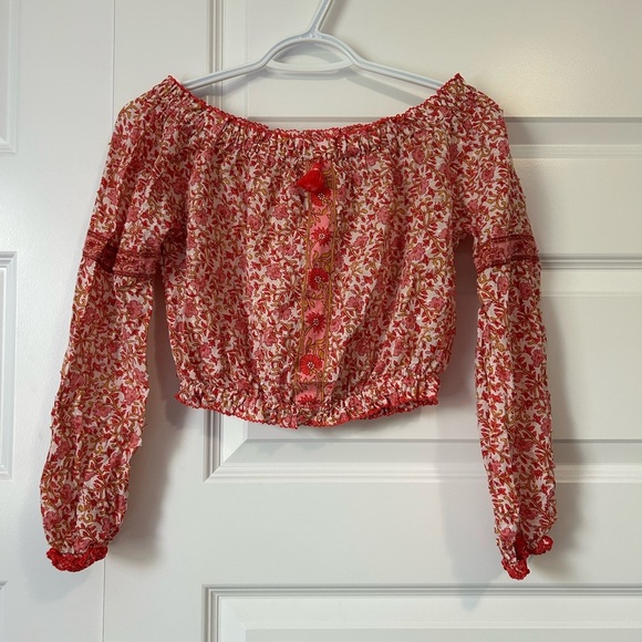 Poupette St. Barth Off-Shoulder Floral Cropped Blouse - Picture 3 of 10